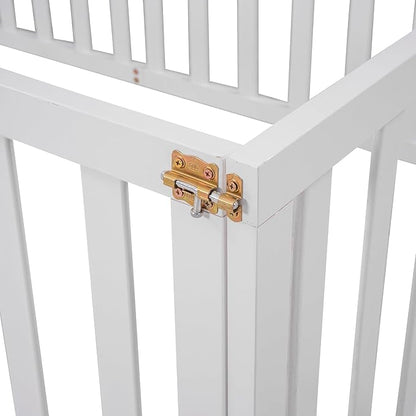 Twin Size Floor Bedframe with Door and Safety Guardrails Fence, Solid Wooden Toddler Montessori Platform Bed for Children Bedroom, Boys Girls, Kids Playroom