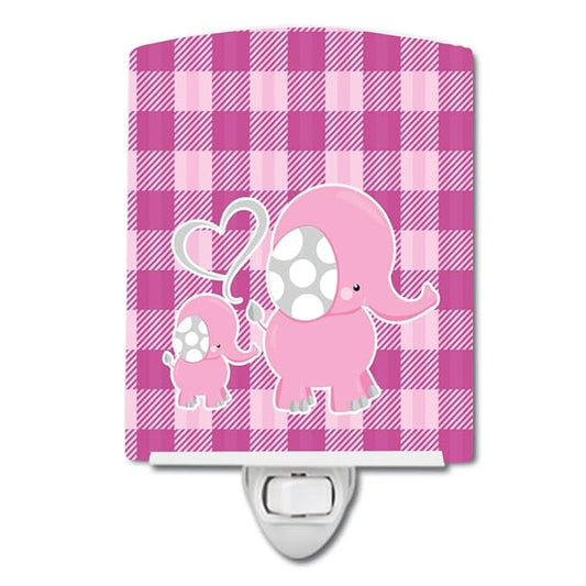 Caroline's Treasures BB6953CNL Elephant and Baby Ceramic Night Light Compact, UL-Certified, Ideal for Bedroom, Bathroom, Nursery, Hallway, Kitchen, 6x4x3, Multicolor