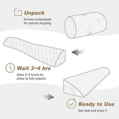 WdFour Bed Wedge Pillow, Close Off Headboard, Wall and Mattress Gap. Incline, Slanted Sweat-Proof Pillow for Neck and Back Pain Relief Anti-snoring for Comfortable Sleeping.(Off-White,54Wx10Dx6H)