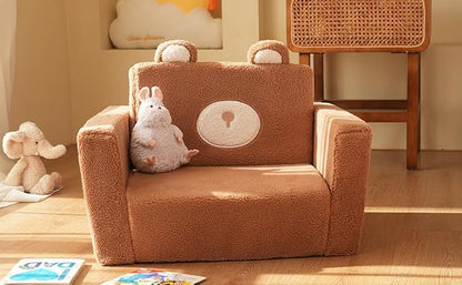 LonSEA Furniture, Teddy Bear, Baby Chair for Toddler, Toddler Bed, Convertible Sofa to Lounger - Comfy 2-in-1 Flip Open Couch/Sleeper for Kids, Toddler Cot, Light Brown