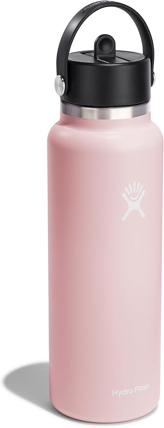 HYDRO FLASK Wide Mouth vacuum insulated stainless steel water bottle with leakproof closeable straw lid for cold water drinks, sports, travel, car and school