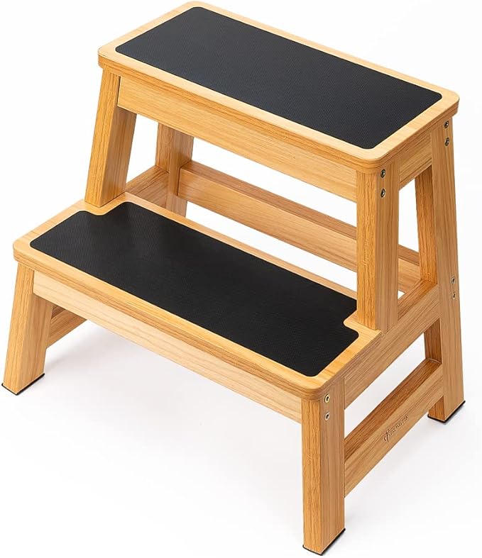 StrongTek 17 Inch Tall Wooden Two Step Stool for Adults & Kids, Versatile as Kitchen Step Stool, Bedside Step Stool, Closet Step Stool, Anti-Slip Surface for Safety & Stability, 500lbs Capacity