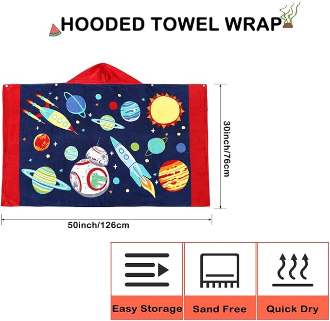 Wowelife Kids Beach Towels, Hooded Towels for Kids, Poncho Towel Wrap, Premium 100% Cotton Soft and Breathable, Extra Large 50"x30", Multi Use for Bath Pool Beach Swim Bathroom