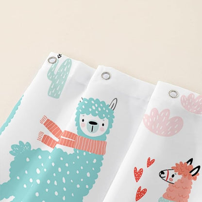 AILONEN Cute Llama Alpaca Shower Curtain 72" W*72" H Bathroom Curtains for Kids,Cartoon Animals Colorful Girls Cactus Bath Decor Fabric Polyester Waterproof Shower Curtain with 12 Pack Plastic Hooks