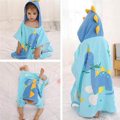Kids Hooded Beach Bath Towel Poncho Robe Cotton Animal Pattern Children Toddler Wrap Swimming Pool Towel for Boys Girls, 23.6" x 23.6"