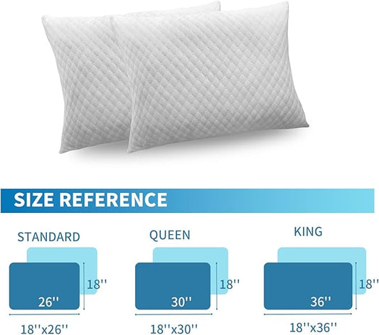 Shredded Memory Foam Pillows, Bed Pillows Standard Size Set of 2, Cooling Pillows for Sleeping, Adjustable Firm Pillows for Side Back and Stomach Sleepers, Bed Pillows with Washable Removable Cover