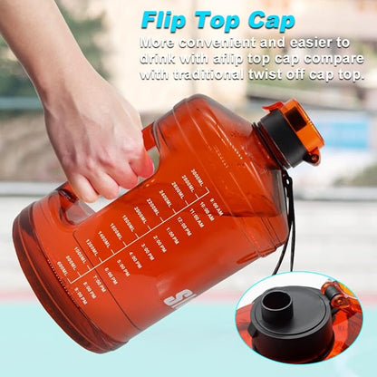 Gallon Big Water Bottle with Handle, 128oz Leakproof BPA Free Fitness Sports Water Bottle with Motivational Time Marker & Wide Mouth Ensure You Drink More Water
