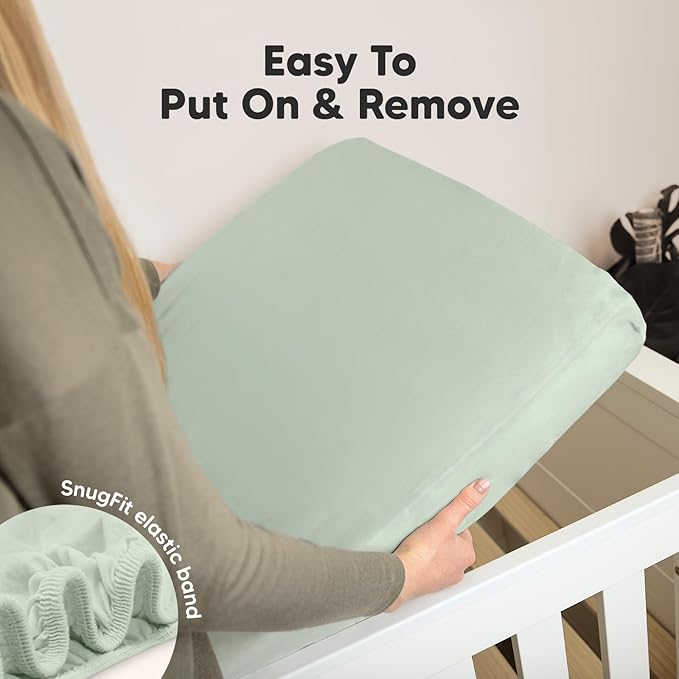 2-Pack Organic Crib Sheets for Boys, Girls - Jersey Fitted Crib Sheet, Baby Crib Sheets Neutral, Crib Mattress Sheet, Cotton Crib Sheets, Breathable Crib Sheet, Baby Mattress Sheets (Sage)