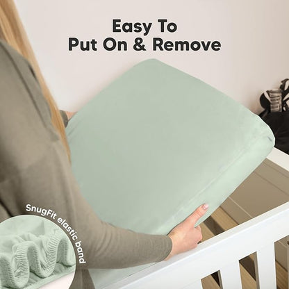 2-Pack Organic Crib Sheets for Boys, Girls - Jersey Fitted Crib Sheet, Baby Crib Sheets Neutral, Crib Mattress Sheet, Cotton Crib Sheets, Breathable Crib Sheet, Baby Mattress Sheets (Sage)