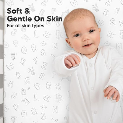 2-Pack Organic Crib Sheets for Boys, Girls - Jersey Fitted Crib Sheet, Baby Crib Sheets Neutral, Crib Mattress Sheet, Cotton Crib Sheets, Breathable Crib Sheet, Baby Mattress Sheets (ABC Land Rose)