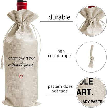 DOI-LANEE Wine Bag, Gift for Bridesmaid Honor Proposal Present, Wedding Party Decorations (DL036, 13.5x5.5 Inches, Cotton Linen)