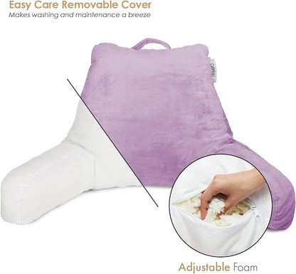 Nestl Reading Pillow for Kids, Small Bed Pillow, Back Pillow for Sitting in Bed, Memory Foam Chair Pillow, Reading & Bed Rest Pillows, Lavender Back Pillow for Bed, Arm Pillow with Pockets