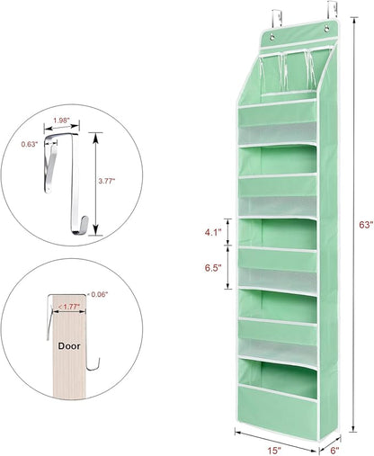 Univivi Over Door Organizer Baby Door Storage Wall Mount Storage with 3 Small PVC Pockets and 5 Large Pockets Ideal for Baby Stuff, Toiletries and Sundries (Green)