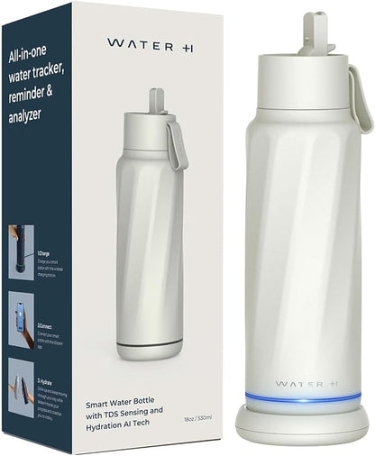 Vita Insulated Smart Water Bottle, Intake Tracker, Water Safety Analyzer, LED Reminder, BPA Free, 18 oz Double Wall Vacuum Stainless Steel Thermos (Flip Lid + Straw), Ideal Gift for Mom