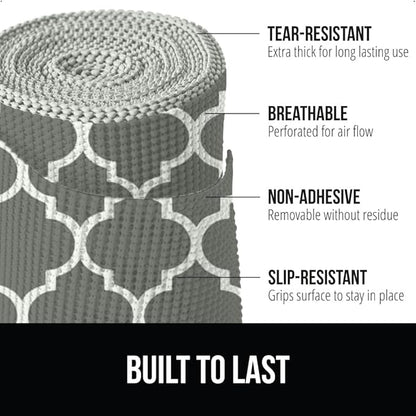 Gorilla Grip powerGRIP Drawer Shelf and Cabinet Liner, Thick Strong Hold, Non-Adhesive Liners Protect Kitchen Cabinets and Cupboard, Bathroom Drawers, Easy Install, Breathable Mat, 12" x10' Quatrefoil