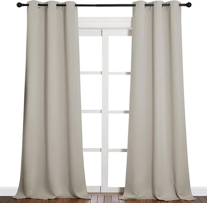 NICETOWN Room Darkening Curtain Panels, Baby Room Curtains 90 inches Long, Privacy Draperies for Living Room (Natural, 42 inches Width, 1 Pair)