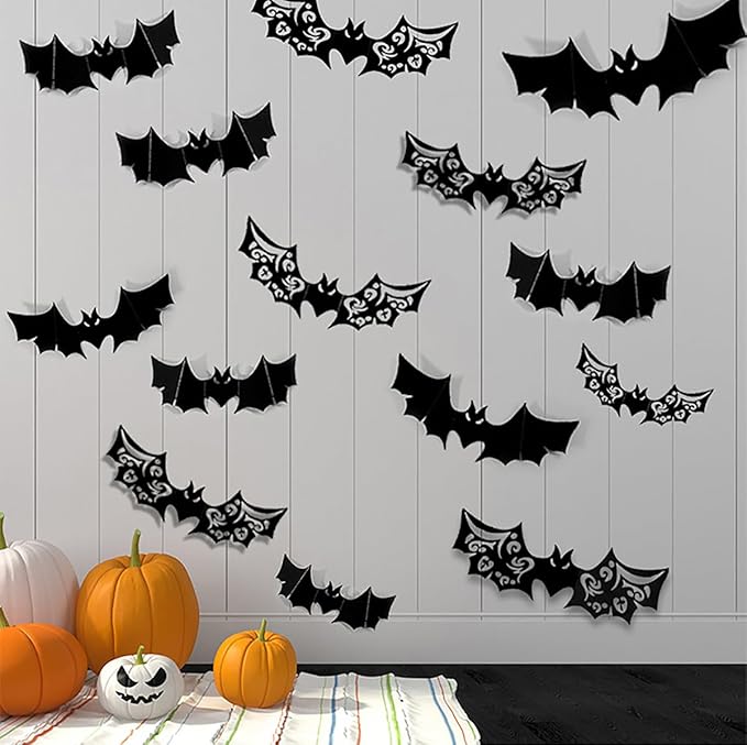 Halloween Wall Decoration Large Bat Stickers Decals Black Bats Wing Cutout Design Removable Bat Wall Decor for Wall Glass Mirror Living Room Home Kitchen Indoor Outdoor Halloween Decoration Clearance