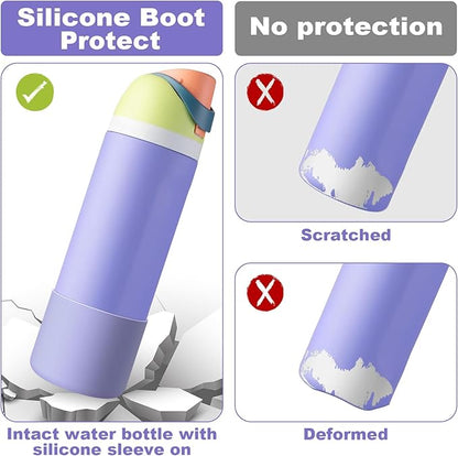 2PCS Silicone Water Bottle Boot for Owala 24oz 32oz 40oz, Anti-Slip Protective Sleeve Bottom Bumper Protector for FreeSip, Twist, and Flip Stainless Steel Water Bottles