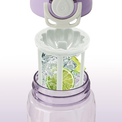 28oz Water Bottle with Fruit Infuser Strainer, BPA-Free Sports Water Bottle, One-Click Clear Water Bottle with Safety Lock for Office, Gym, Outdoors, Purple
