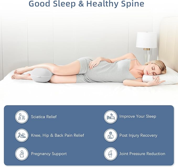 Knee Pillow for Side Sleepers - Memory Foam Leg Pillow for Side Sleeping - Comfortable Soft Side Sleeper Leg Positioner Pillows for Pregnancy, Hip Pain, Spine Alignment (Light Grey)