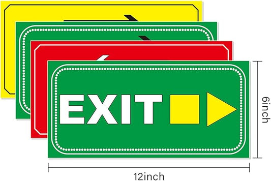 Bright Colored Exit Sign Stickers - 4 Pack 12" × 6" - Self Adhesive Vinyl Exit Signage Waterproof and Fade Resistance for Office Workplace School Indoor & Outdoor Guidelines