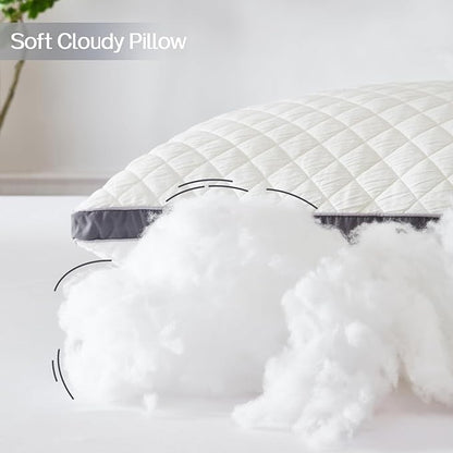 Soft Pillows Queen Size Set of 2,Bed Pillows with Gusseted Edge,Fluffy Microfiber Queen Pillows 2 Pack for Back, Stomach or Side Sleepers