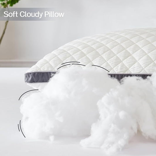 Soft Pillows Queen Size Set of 2,Bed Pillows with Gusseted Edge,Fluffy Microfiber Queen Pillows 2 Pack for Back, Stomach or Side Sleepers