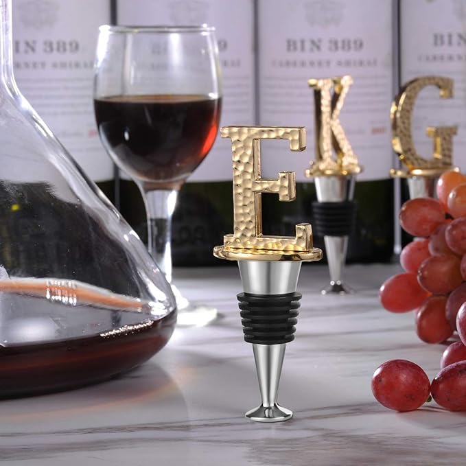 Miicol Wine Stopper, Prosecco Stopper, Wine Bottle Stopper, Personalised Champagne Stopper, Gold Wine Accessories, Wine Lovers Gift, Monogram Gift, Letter E