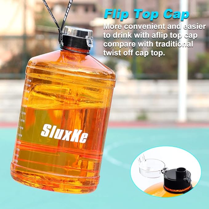 Gallon Big Water Bottle with Handle, 128oz Leakproof BPA Free Fitness Sports Water Bottle with Motivational Time Marker & Wide Mouth Ensure You Drink More Water