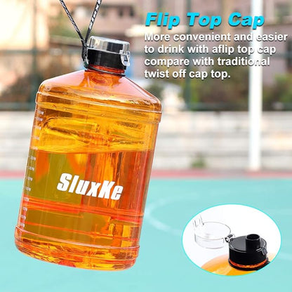 Gallon Big Water Bottle with Handle, 128oz Leakproof BPA Free Fitness Sports Water Bottle with Motivational Time Marker & Wide Mouth Ensure You Drink More Water