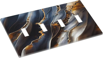 Gradient Abstract Ripple Blue Gold Marble Printed Quad Toggle Light Switch Covers 4 Gang Wall Plate Decorative Switchplate Electrical Faceplate for Kitchen Bathroom Bedroom Decor