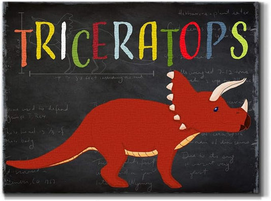 Renditions Gallery Canvas Animal Wall Art Modern Decorations Paintings Colorful Playful Triceratops Vibrant Dinosaur Canvas Wall Hanging Artwork for Kids Bedroom Nursery - 8"x12" LT33