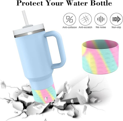Protective Silicone Bottle Cover Set for Stanley Quencher H2.0 40 30 20 oz Tumbler with Handle & Iceflow, Anti-Scratch Cover Boot for Stanley Cup Accessories BPA Free (A)