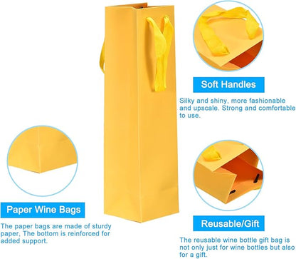 uxcell Wine Bags, 24pcs Yellow 4 x 4 x 14 In Wine Gift Bags with Handles Paper Wine Tote Bag for Wedding Birthday Christmas Party Supplies