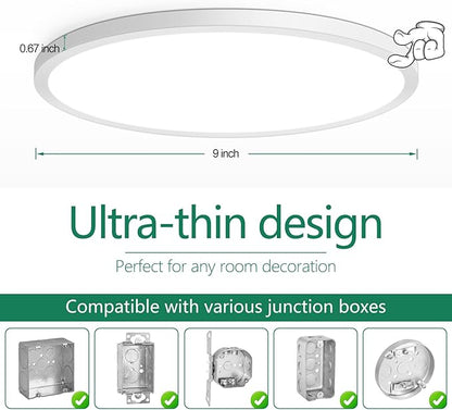 Brightever 9 Inch Flush Mount LED Ceiling Light Fixture, 5-in-1 CCT 2700K/3000K/4000K/5000K/6500K Selectable, 180W Equivalent, 2200LM Super Slim 18W LED Ceiling Lights for Living Room, Porch, 4 Packs