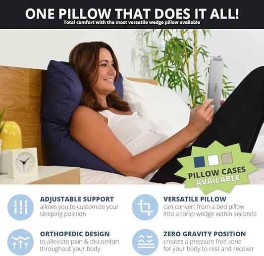 Contour Flip Pillow - 10-in-1 Rest Positions Wedge Pillow for Gentle, Plush Elevation for Back, Knees, Legs or Stomach Support Comfort & Relief - King Size (30 inch Width - Pillow ONLY)