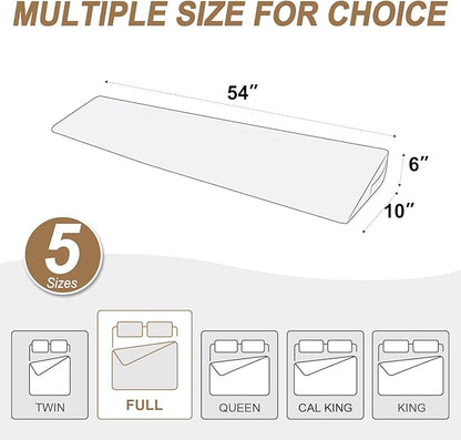WdFour Bed Wedge Pillow, Close Off Headboard, Wall and Mattress Gap. Incline, Slanted Sweat-Proof Pillow for Neck and Back Pain Relief Anti-snoring for Comfortable Sleeping.(Off-White,54Wx10Dx6H)
