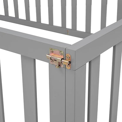 Full Size Floor Bed with Fence, Solid Wood Floor BedFrame for Kids with Door, Twin Platform Bed for Boys and Girls Kids Teens, Fun Design, for Children Bedroom