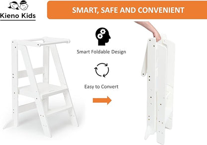 Foldable Kitchen Stool for Kids - Foldable Toddler Tower, Kitchen Stool for Toddlers, Toddler Standing Tower, Toddler Tower, Kids Stool (White)