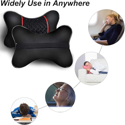 Car Headrest Cushions, 2 Pcs PU Leather Car Headrest Pillow Neck Rest Cushion Pillow Wearable Soft Car Neck Support Car Seat Neck Pillow