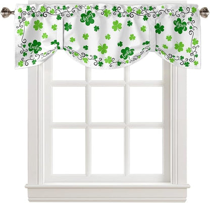 St. Patrick's Day Blackout Tie Up Valance Curtains for Kitchen Windows Green Shamrock Irish Clover Window Toppers Balloon Shades for Living Room/Bathroom/Bedroom,1 Panel, 54" X 18", Spring Holiday