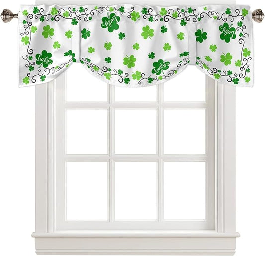 St. Patrick's Day Blackout Tie Up Valance Curtains for Kitchen Windows Green Shamrock Irish Clover Window Toppers Balloon Shades for Living Room/Bathroom/Bedroom,1 Panel, 54" X 18", Spring Holiday