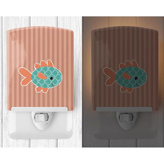 Caroline's Treasures BB7118CNL Fish Ceramic Night Light Compact, UL-Certified, Ideal for Bedroom, Bathroom, Nursery, Hallway, Kitchen, 6x4x3, Multicolor