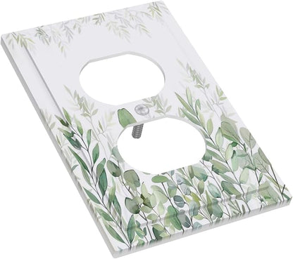 Green Eucalyptus Rustic Botanical Plant Leaves Single Duplex Wall Plate Covers Boho Light Switch Cover 1 Gang Outlet Plate Decorative Electrical Receptacle Faceplate Switchplate for Country Decor