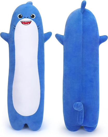 Long Shark Plush,Cuddly Shark Stuffed Animal,Cute Plushies Shark Plush Toys,Kawaii Sleeping Animal Body Pillow,Soft Plush Hugging Pillow,Ideal Snuggle Buddy for Kids Adults(Blue Shark,20”)