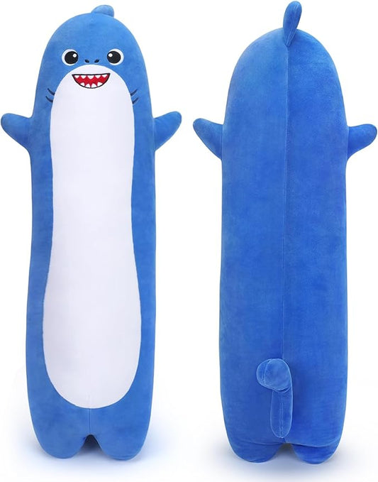 Long Shark Plush,Cuddly Shark Stuffed Animal,Cute Plushies Shark Plush Toys,Kawaii Sleeping Animal Body Pillow,Soft Plush Hugging Pillow,Ideal Snuggle Buddy for Kids Adults(Blue Shark,20”)