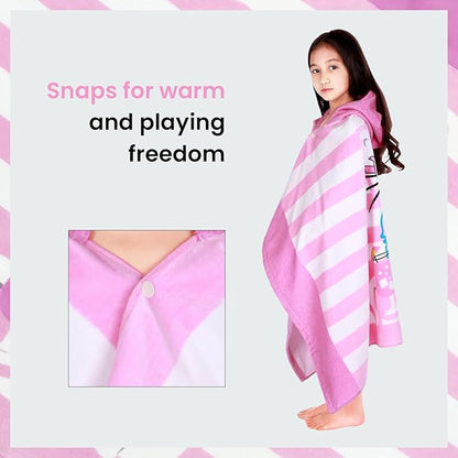 BANGSAUR Kids Hooded Beach Bath Towels, 100% Cotton 50x30 inches Wrap Towel, Toddlers Girls 3-12 Years Coverup Pink Cat