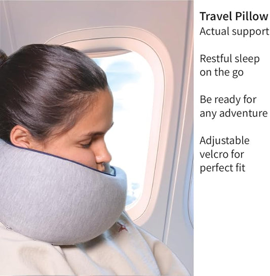 Memory Foam Travel Pillow | Provides Real Support to Head, Neck, and Chin | Best Firm Airplane Pillow for Long Flights