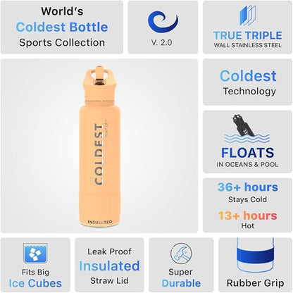 Coldest Sports Water Bottle with Straw Lid Vacuum Insulated Stainless Steel Metal Thermos Bottles Reusable Leak Proof Flask for Sports Gym (40 oz, Sahara Tan)