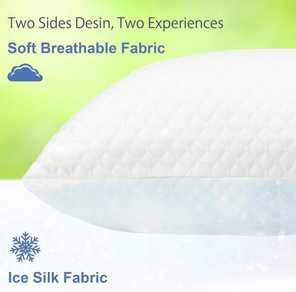 Shredded Memory Foam Pillows for Sleeping 2 Pack - Cooling Bed Pillows King Size Set of 2 - Medium Frim Gel Pillows for Side & Back Sleeper with Washable Removable Cover